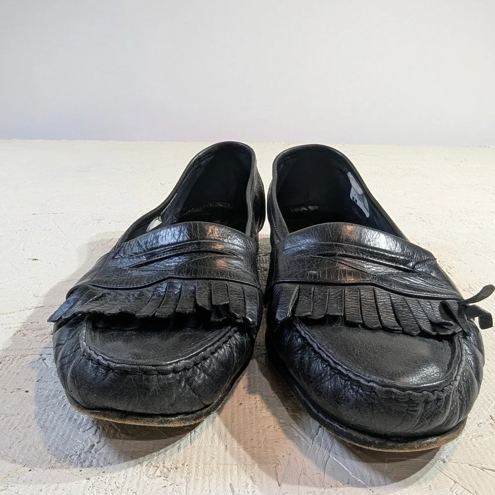Cole Haan Men Black Leather Fringe Loafers Slip On Made in Italy Size 10M‎ READ